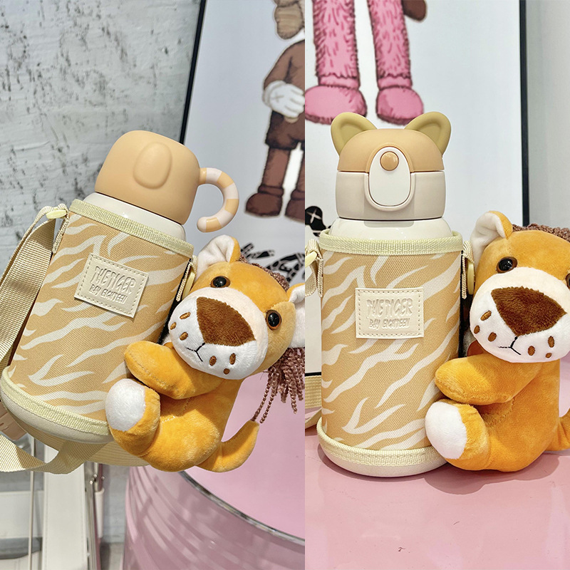 Cartoon Plush Doll Thermal Pot Female Student 316 Stainless Steel Straw Water Cup Cute Korean Style Children's Thermos Mug