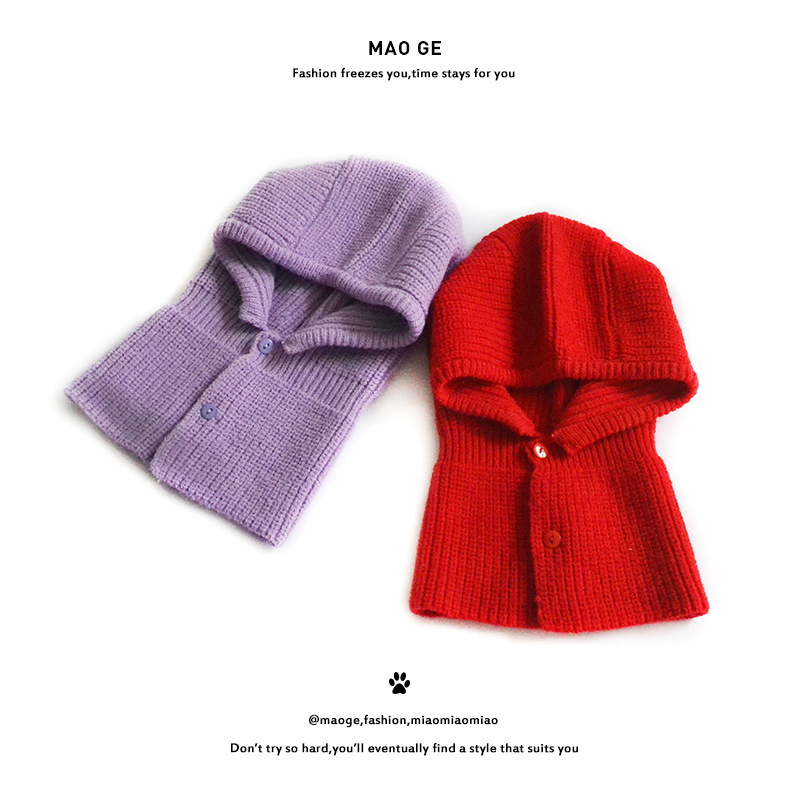 Chengwen New Children's Knitted Hat Fashion All-Match Scarf Hooded PNE-Piece Suit Boys and Girls Simple Solid Color Woolen Hat