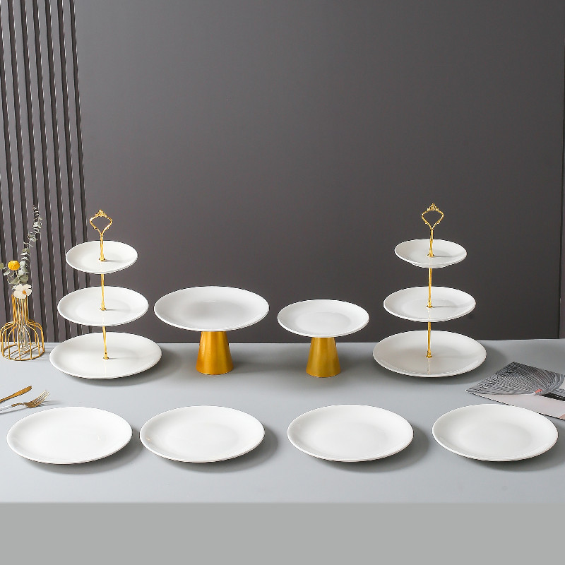 陶瓷蛋糕托盘 点心盘 甜品台展示架冷餐会茶歇自助餐生日婚礼摆台