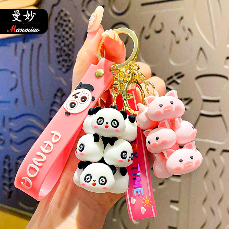 Creative Cartoon Small Animal Jenga Keychain Cute Car Doll Schoolbag Pendant Couple Small Gift Wholesale