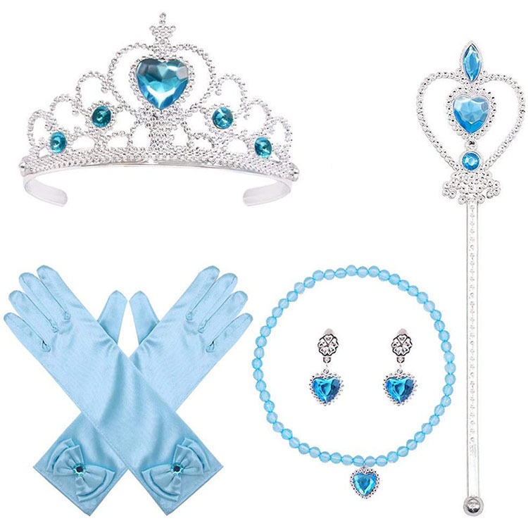 冰雪奇缘艾莎公主服饰配件儿童皇冠魔法棒项链手套耳环五件套装