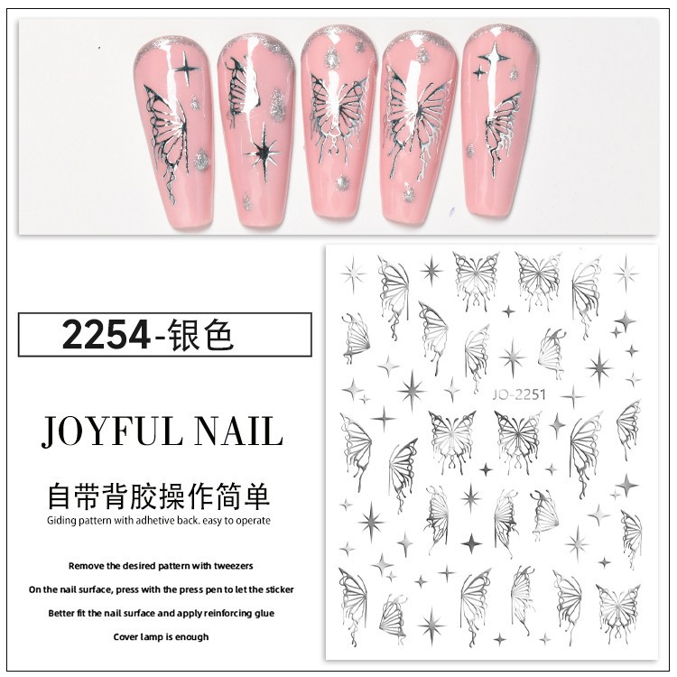 Butterfly Nail Sticker Xiaohongshu Hot Sale Laser Liquid Butterfly Asterism Nail Small Pattern Decals