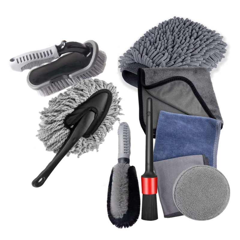 Amazon Hot Sale Car Wash Tool Brush Car Wash Brush 9-Piece Set Car Tire Brush Wheel Hub Brush Encryption Car Wash Gloves