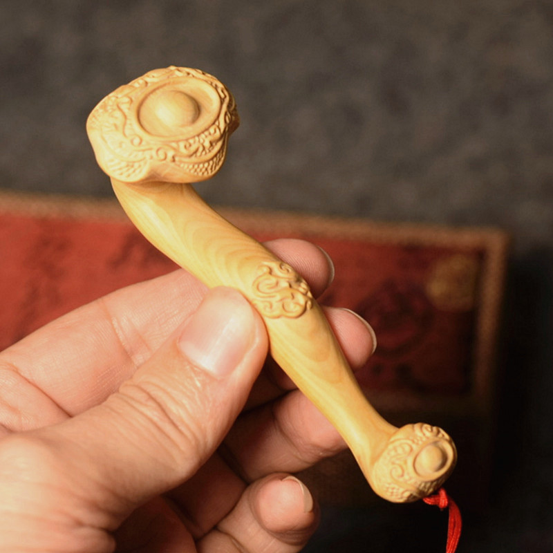 小叶黄杨木如意手把件 文玩木质工艺品小件 红木雕刻挂件送礼品