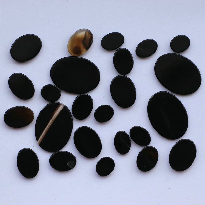 天然玛瑙 黑玛瑙椭圆片 无孔双平 饰品配饰diy材料 发簪耳饰配件