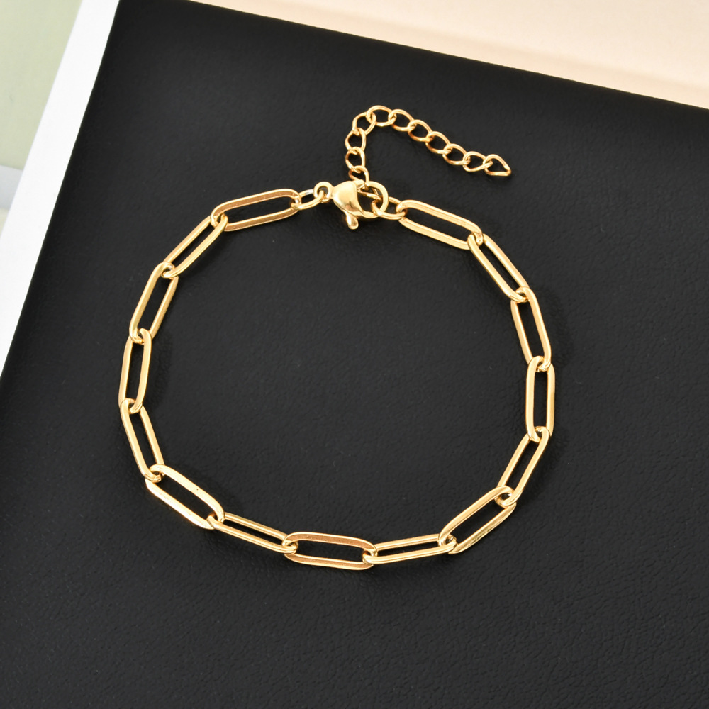 亚马逊热销手饰 18k电镀不锈钢回形针手链女ins 优雅o字链可调节