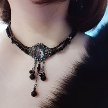 暗黑宫廷洛丽塔黑色珠串水晶项链优雅复古流苏宝石质感choker颈链