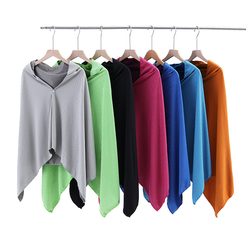 跨境户外运动冷感防晒斗篷加大速干连帽沙滩巾浴巾披肩冰凉毛巾