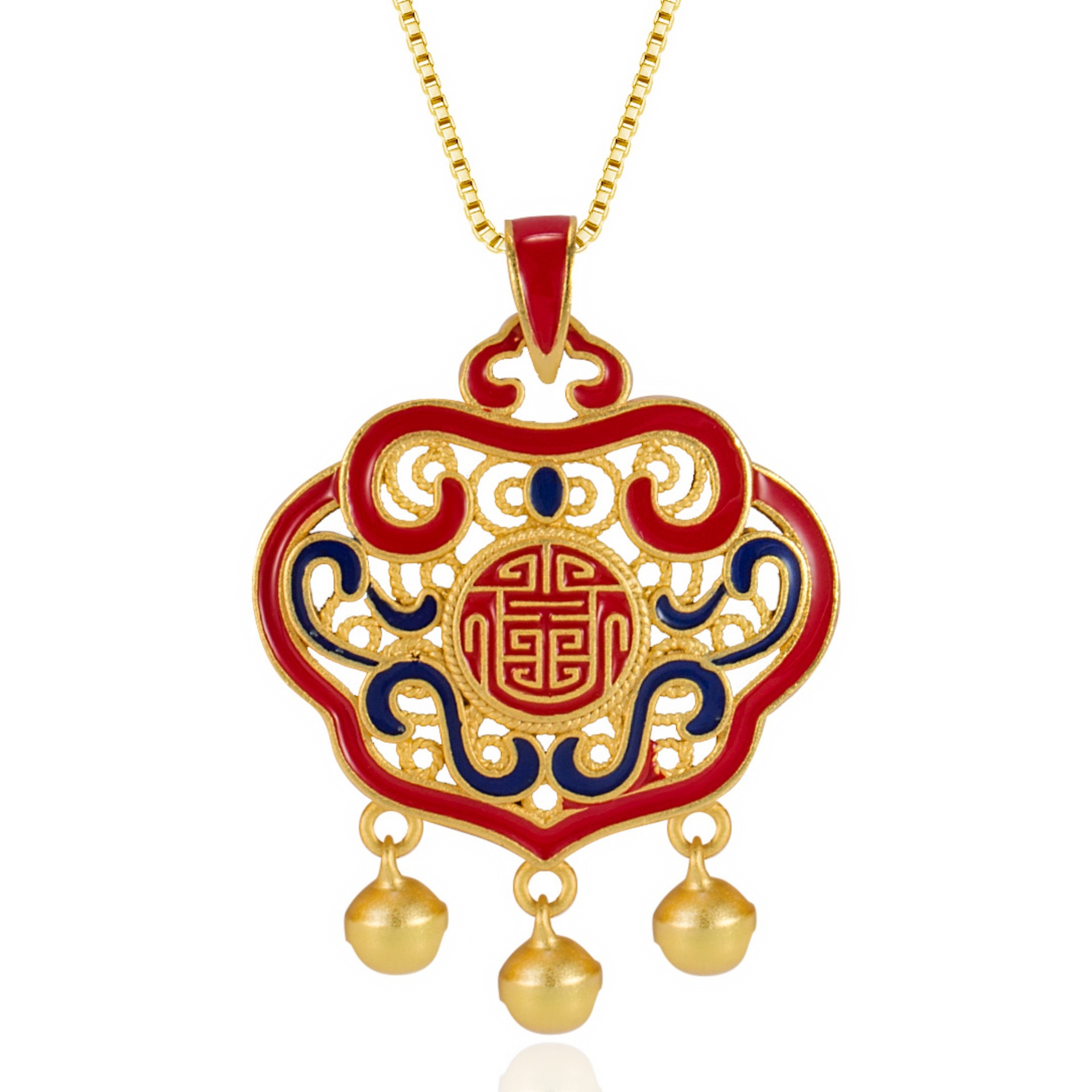 镀越南沙面金如意锁平安扣吊坠 宫廷风珐琅工艺铃铛彩色滴胶吊坠