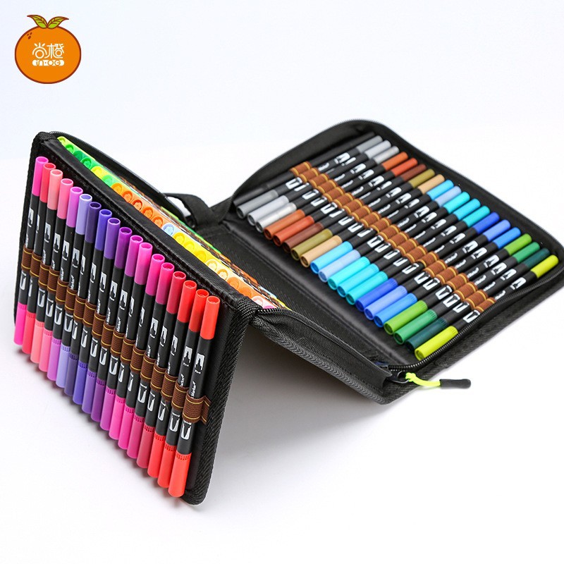 Cross-Border Stationery Double-Headed Cloth Bag Watercolor Pens Set Wholesale Water-Based Ink Environmental Protection Washable Art Hook Line Pen