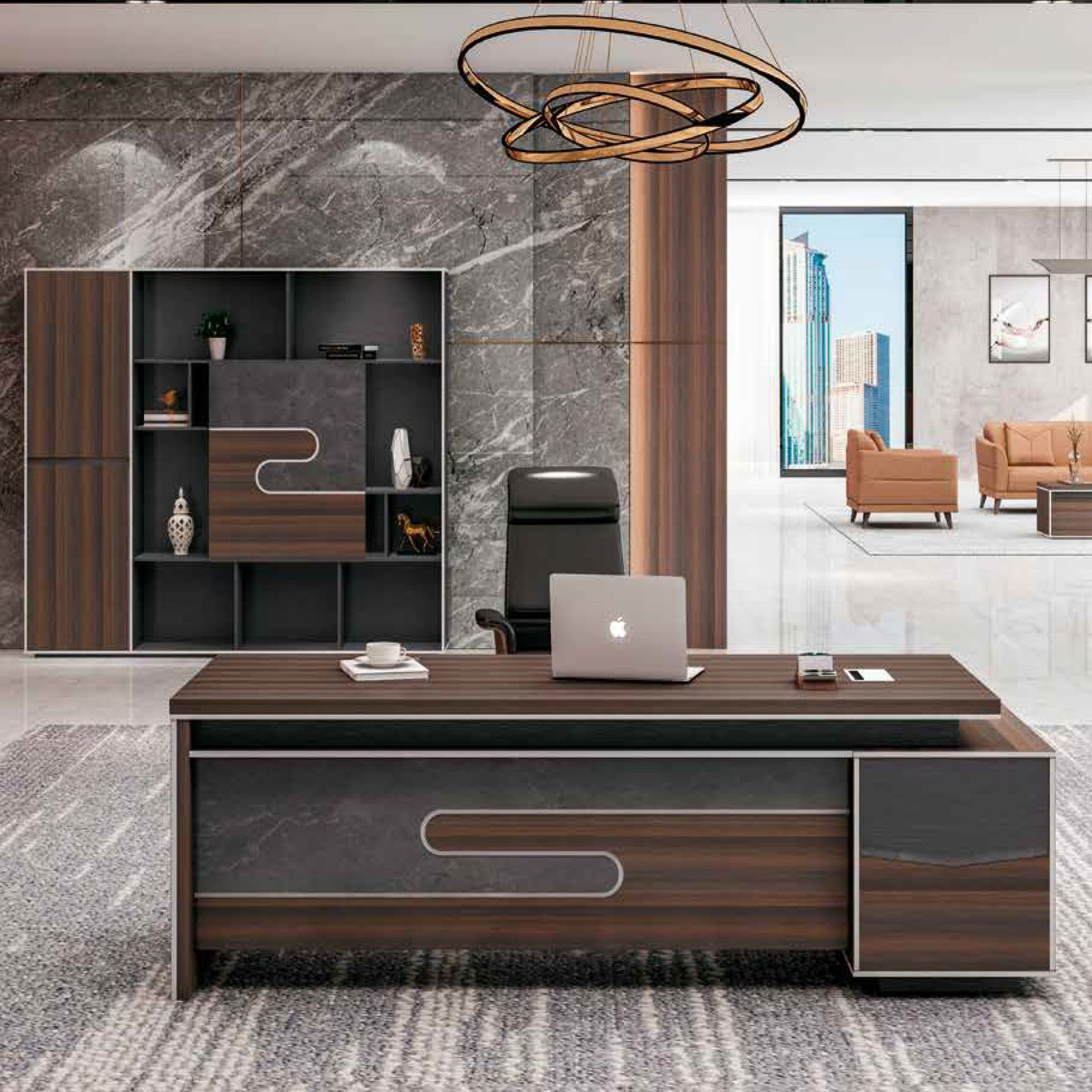 简约现代橡木色经理大班桌大班台领导办公桌高管办公桌主管行政桌