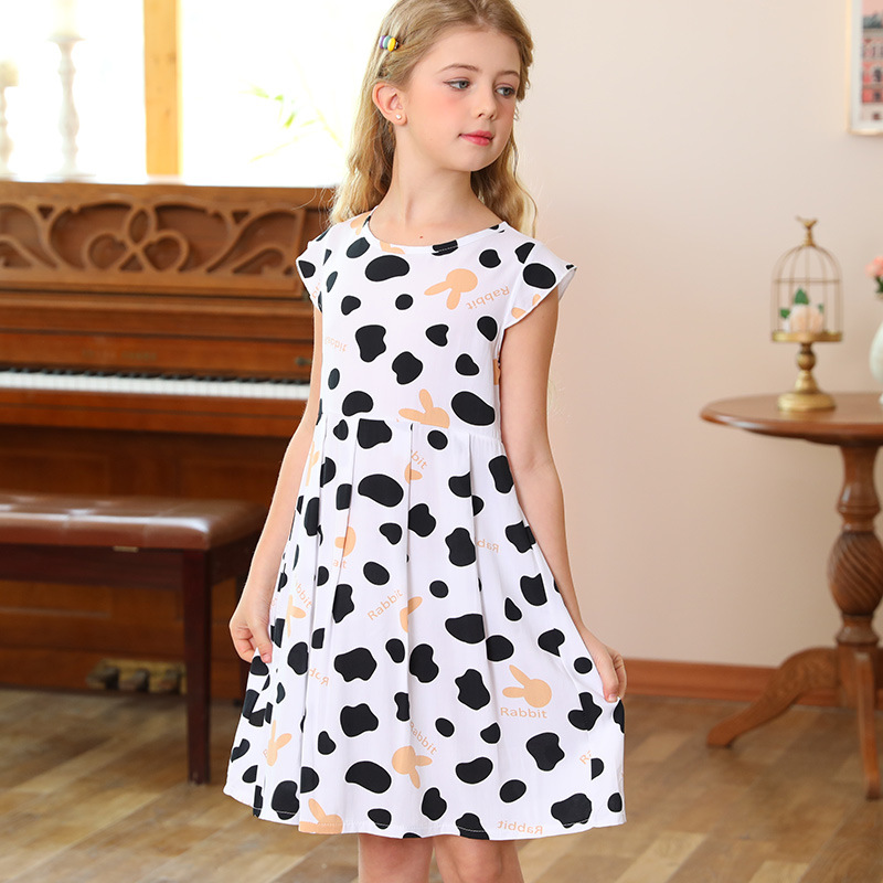 Girls' Dress Summer Little Fresh Cute Printed Skirt Girls' Sweet Sleeveless Cotton Silk Outerwear Nightdress