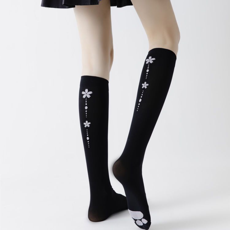 Japanese Anime Socks Cat Scratching Socks Female Cos Panty-Hose Hold-Ups Calf Socks White Silk Stockings Sakura Socks Lolita Female Flower