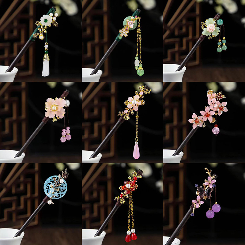 ancient style ebony hairpin han chinese clothing accessories tassel buyao updo hairpin children‘s ancient costume hair clip headdress new year ornaments