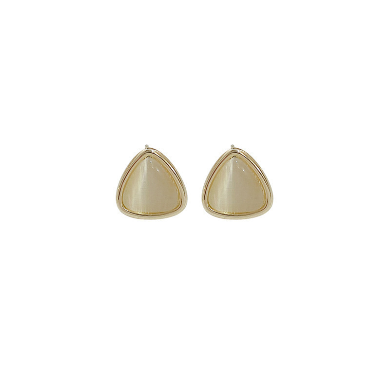 Sterling Silver Needle Geometric Triangle Opal Simple and Compact Fresh All-Match Ear Studs