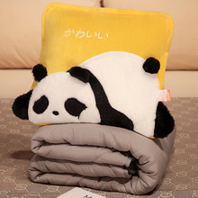 新款日式熊猫抱枕被二合一车载腰枕办公午休两用可折叠被子
