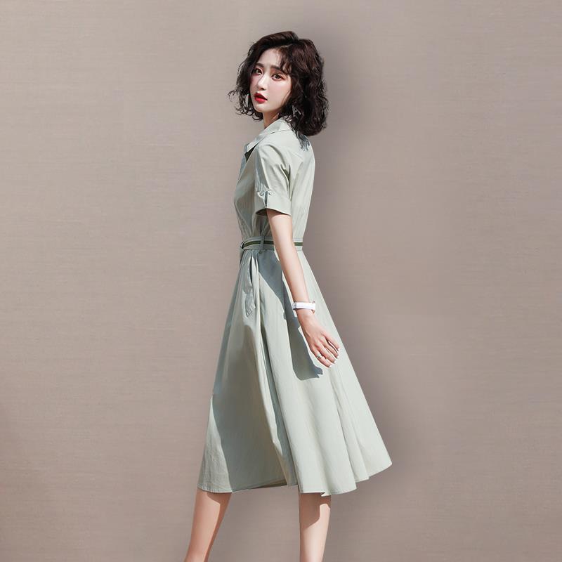 夏季衬衫连衣裙女2023年新款气质中长款收腰显瘦夏天小个子裙子潮