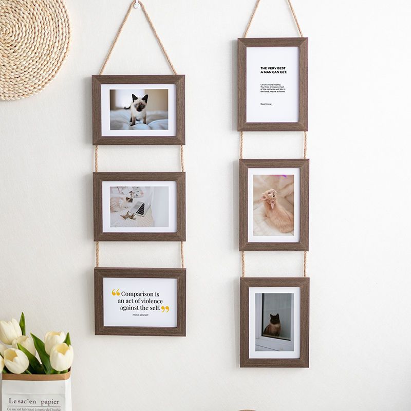 挂墙相框洗照片56六7七8八10寸麻绳挂式相片框二连三联组合照片墙