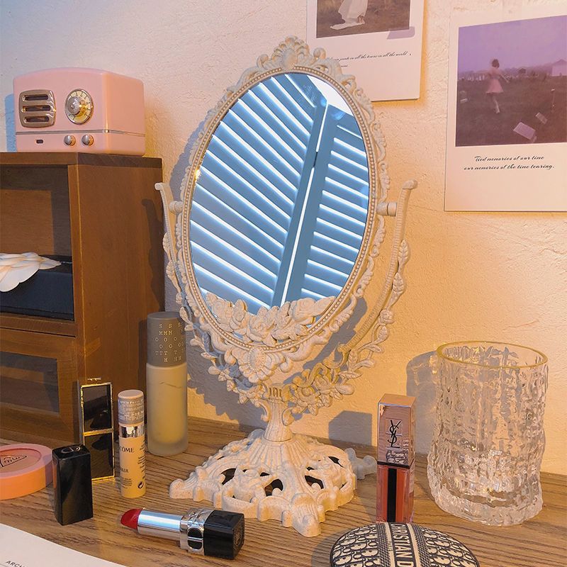 家用小镜子欧式浮雕公主镜旋转网红双面化妆镜台式宿舍用梳妆镜