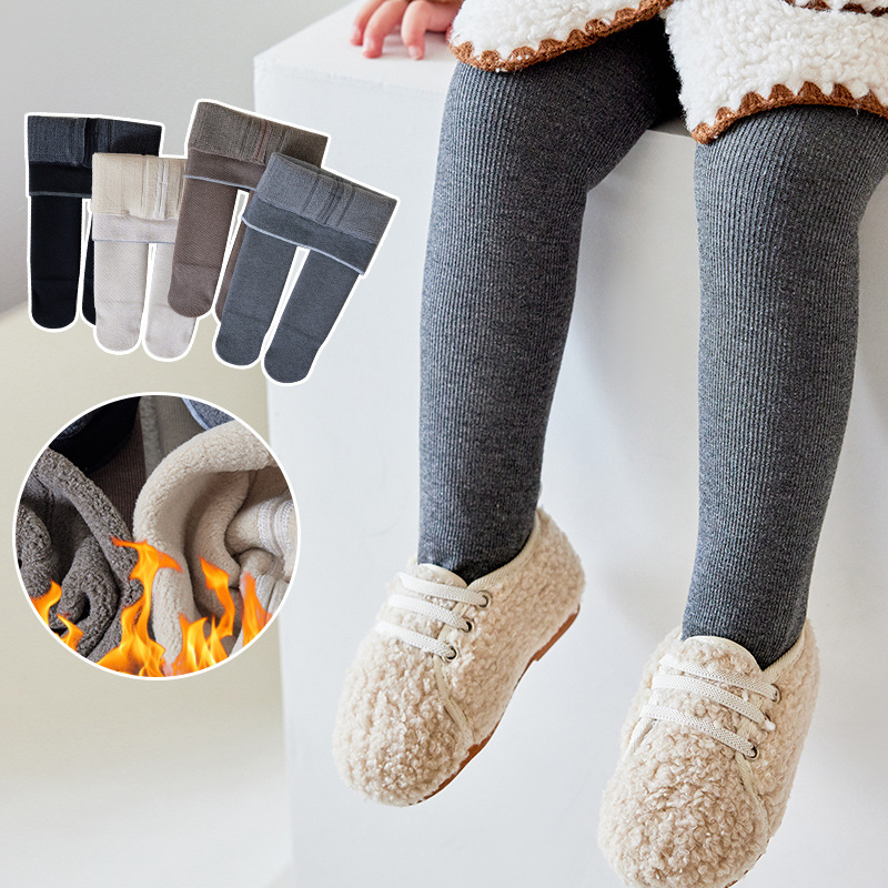 竖条女童连裤袜针织棉加绒加厚秋冬保暖洋气宝宝幼儿童打底裤外穿