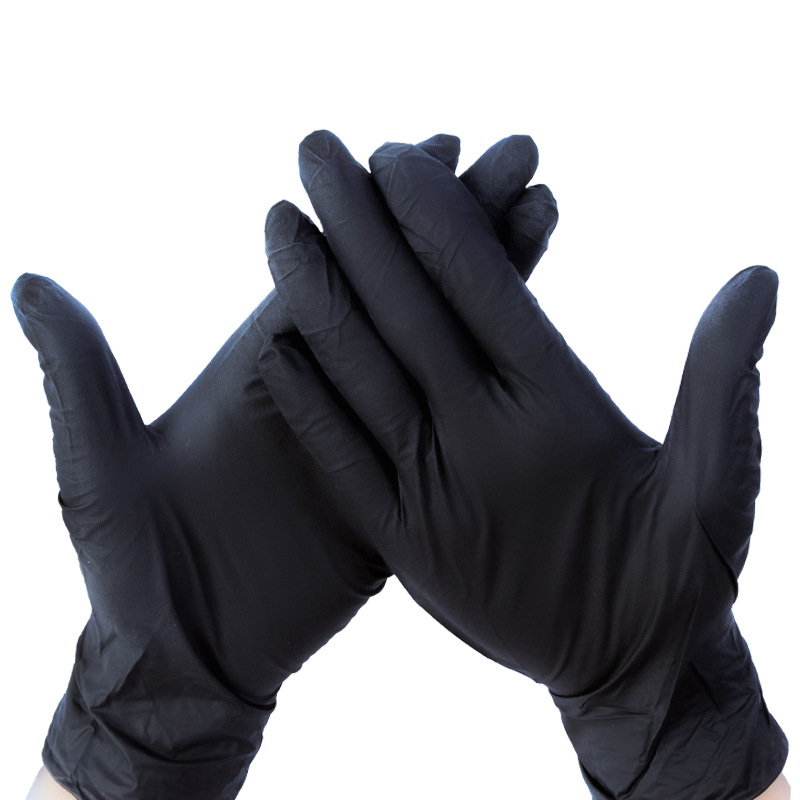 爱马斯一次性丁腈防护手套蓝色无粉麻面橡胶手套黑色劳保家务手套