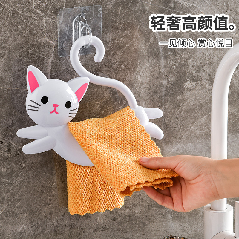 punch-free kitchen cute cartoon towel rod cat japanese bathroom towel bar traceless glue bathroom towel rack