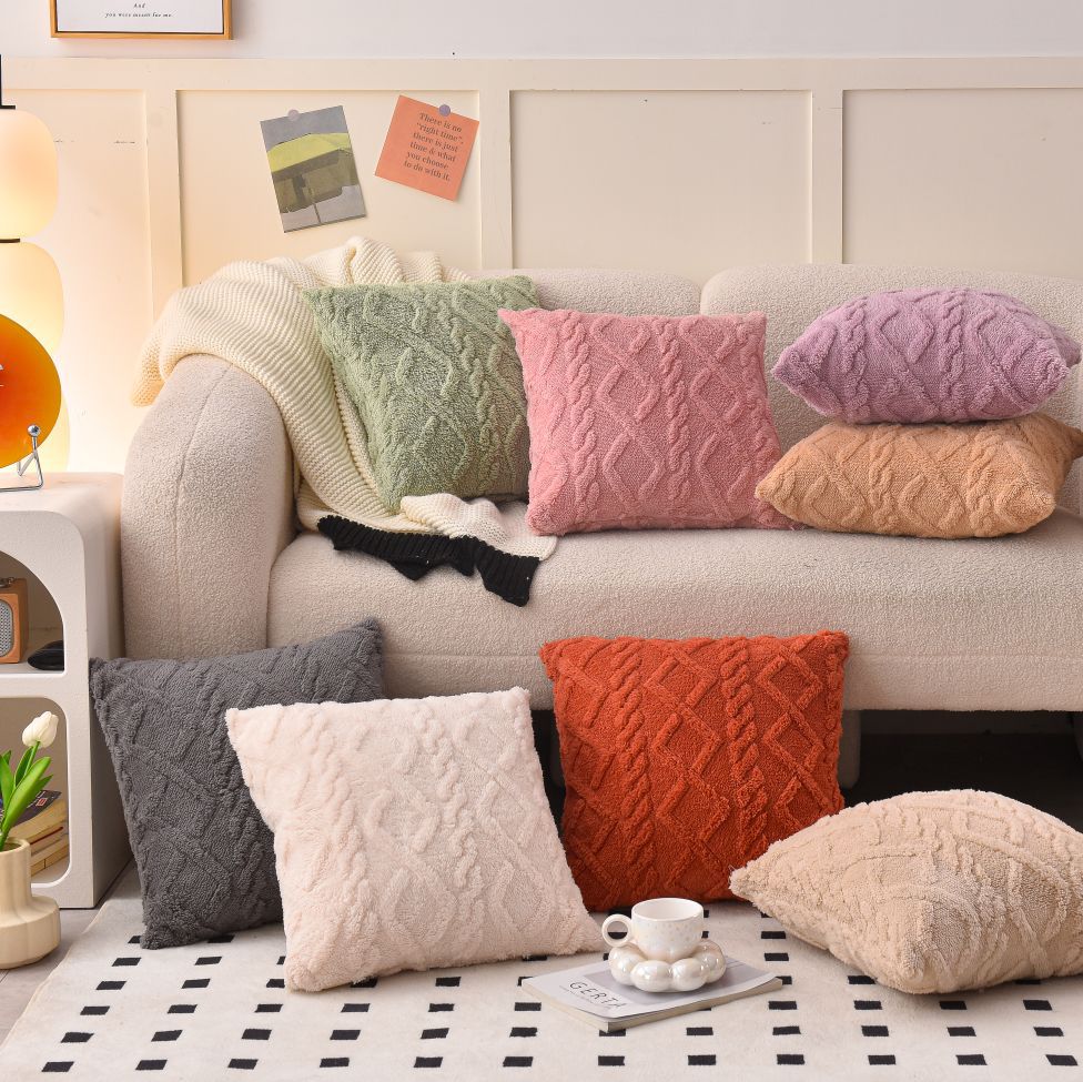 ins style plush pillowcase jacquard geometric figure cushion cover/sofa living room backrest pillowcase bedside square pillow case