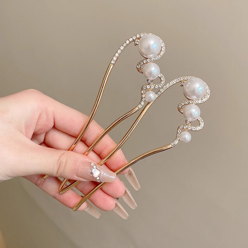 珍珠u型发簪女新中式后脑勺盘发簪子插梳古风高级感发钗发夹头饰