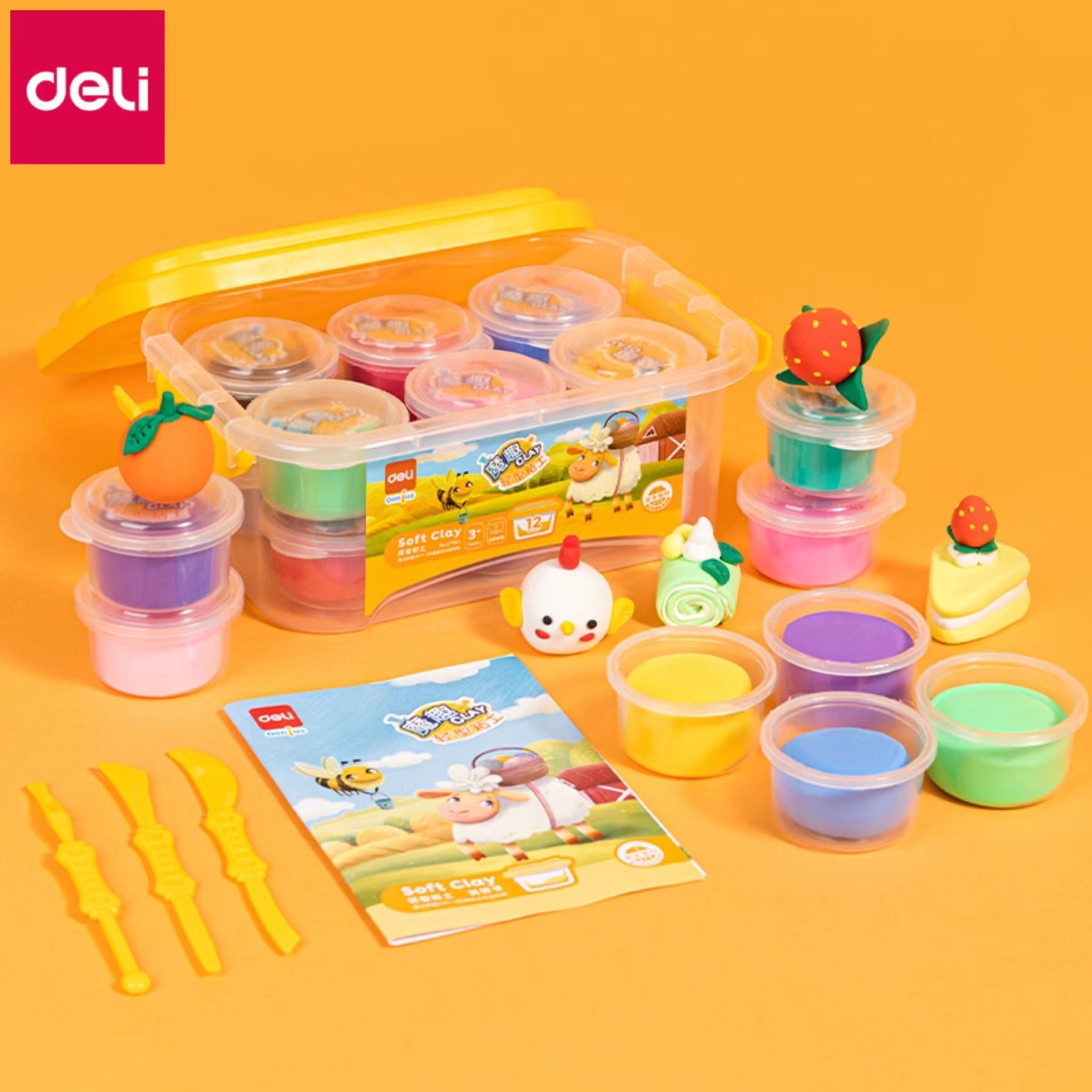 得力67861轻型黏土系列套装12色儿童手工diy轻土橡皮泥彩泥玩具