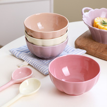 创意北欧风陶瓷荷花碗家用色釉餐具可爱南瓜米饭碗面碗早餐甜品碗