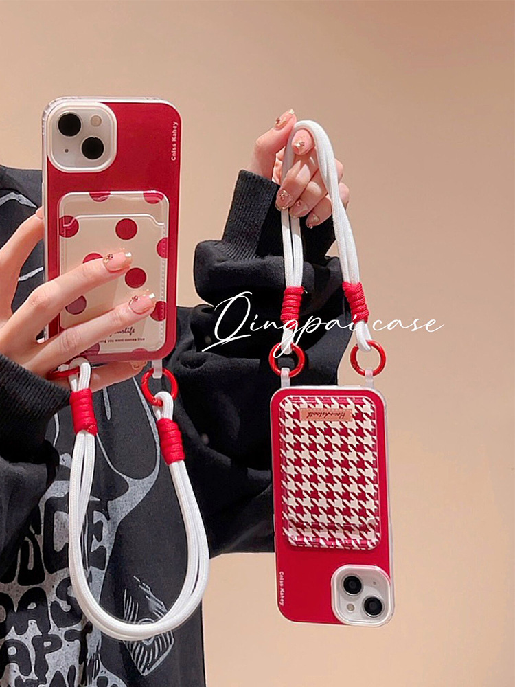 ins波点卡套挂绳适用iphone15promax手机壳苹果14新款13女12简约