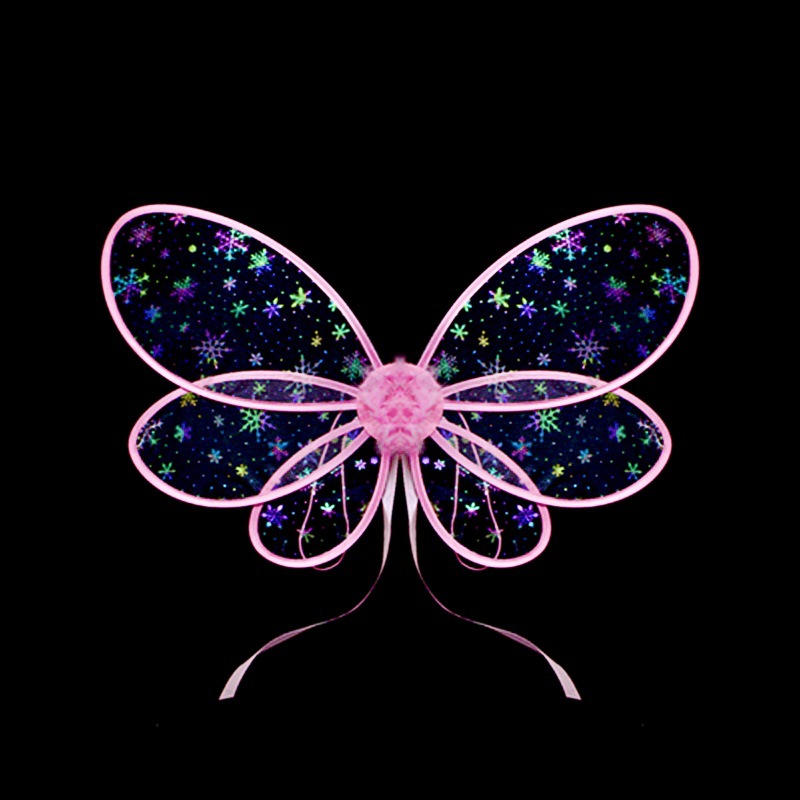 万圣节粉色花仙子精灵天使透明发光蝴蝶儿童翅膀舞台派对道具礼物