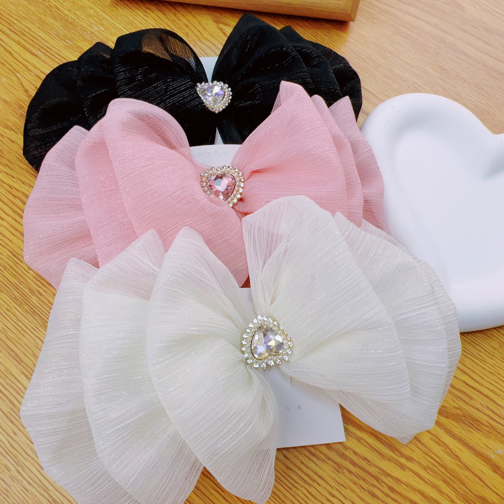 超仙唯美纯色欧根纱蝴蝶结弹簧夹发夹头饰气质高级感发夹饰品