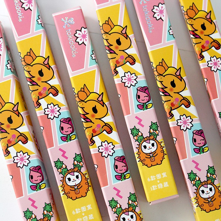 青壹坊文具花花世界独角兽按动可擦笔蓝色黑色ema0092中性笔盲盒