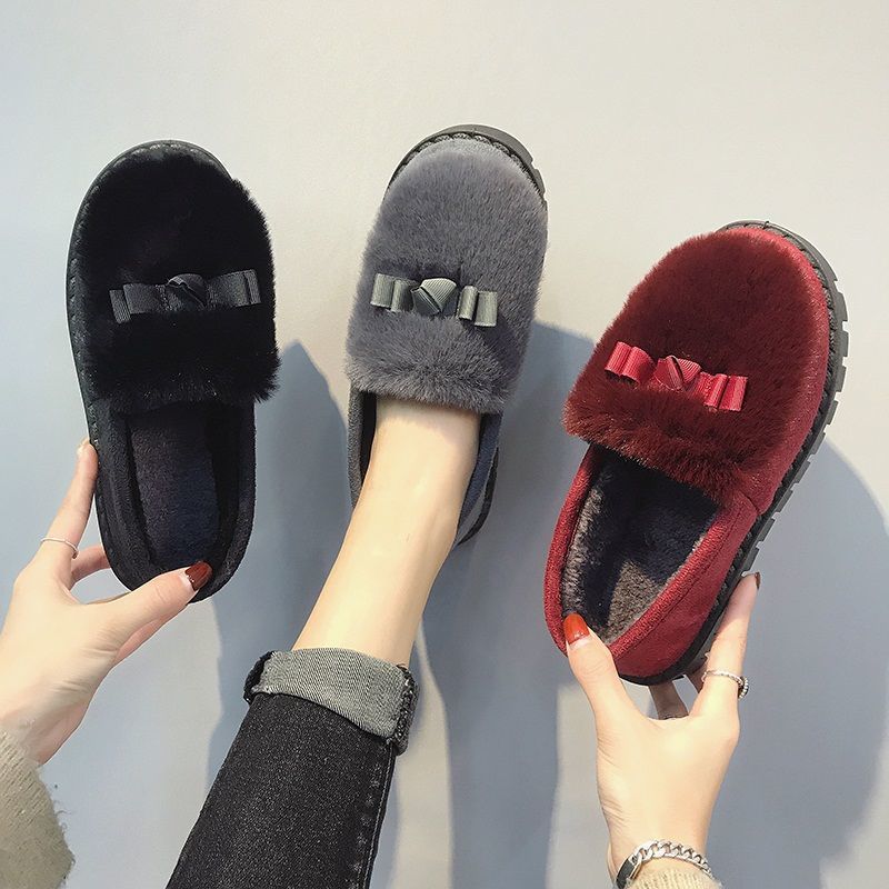 Fluffy Shoes Women's Winter Wear Warm Internet Celebrity Old Beijing Cloth Shoes Cotton Shoes Thick Bottom Soft Bottom Peas Shoes plus Velvet Warm Shoes