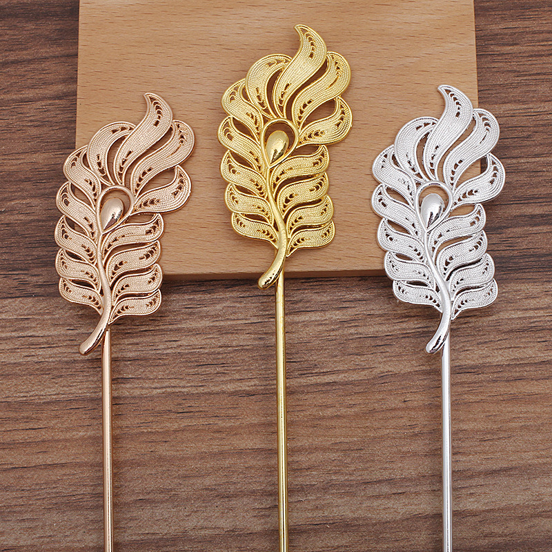 diy ancient style han chinese clothing ornament accessories hairpin new antique metal alloy feather hairpin