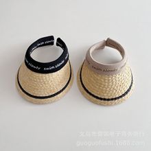 韩国儿童发箍字母空顶帽 夏季男女童出游透气大檐遮阳帽防晒草帽