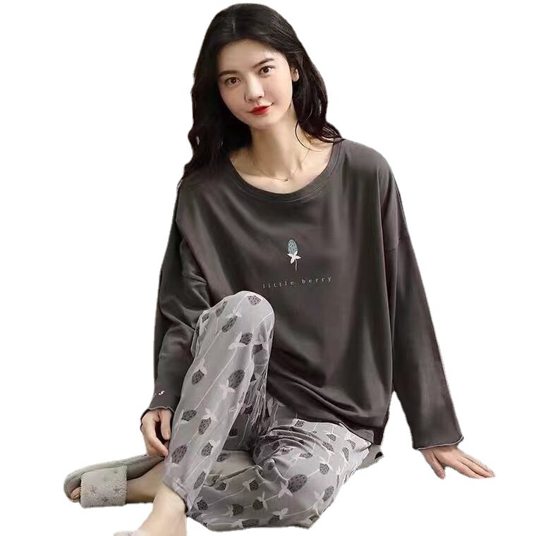 Spring and Autumn Long Sleeve% New Pajamas Women's Sweet plus-Sized plus Size Two-Piece Suit Home Wear for Winter and Summer