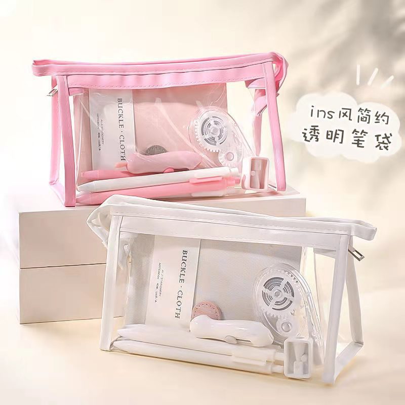 韩版简约时尚女生笔袋大中小学生透明笔袋文具袋大容量收纳铅笔袋