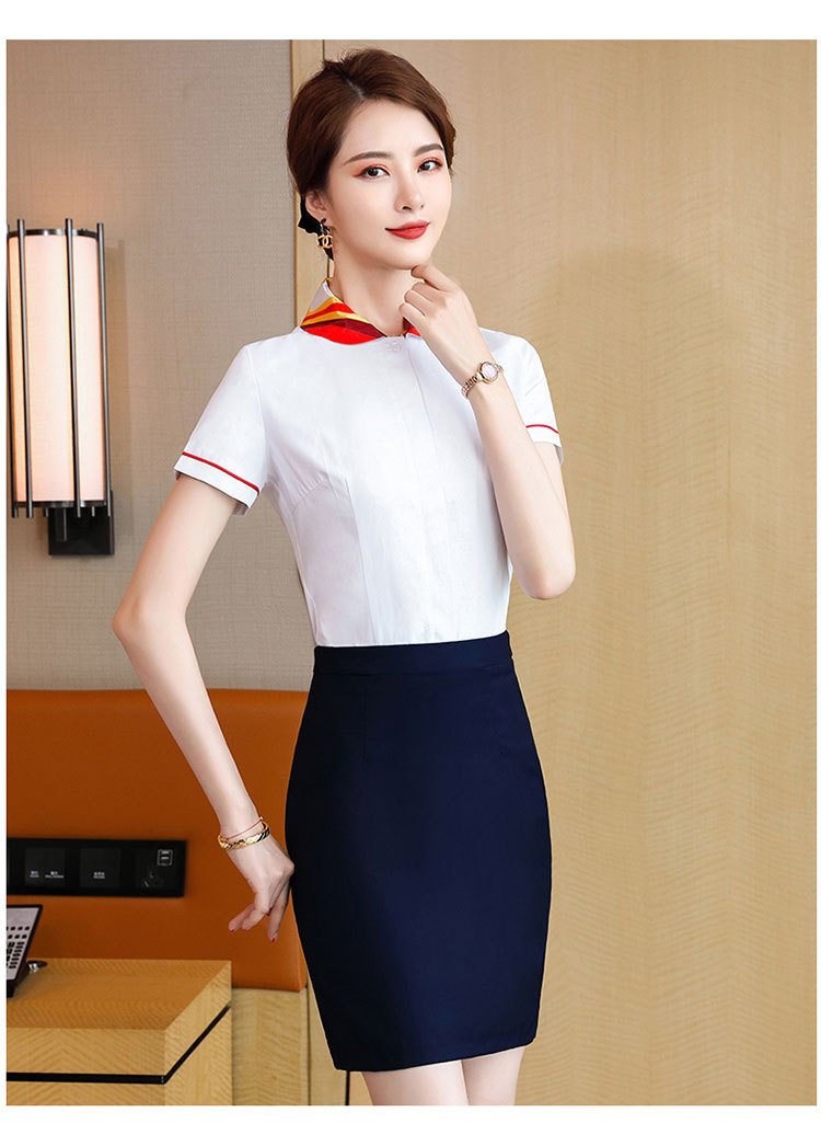 短袖娃娃脸领白衬衫女空姐制服物业客服工作服气质空乘面试衬衣夏