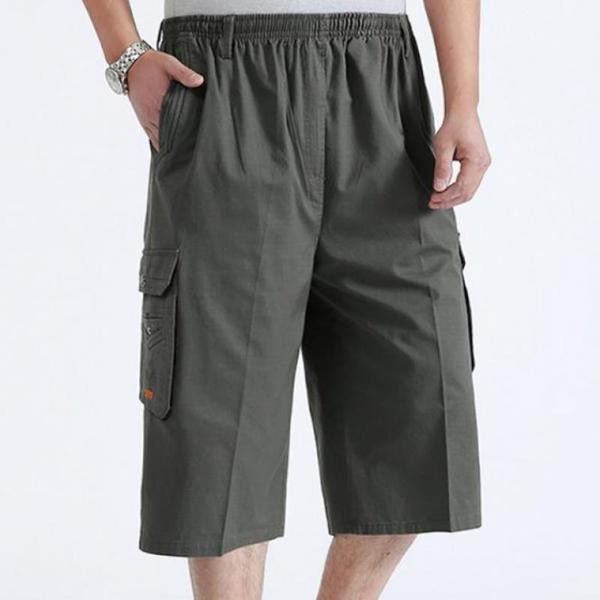 Middle-Aged and Elderly Cropped Pants Men's Shorts Dad Summer Wear Middle-Aged Casual Pants Cotton Tooling Multi-Pocket Pants Loose