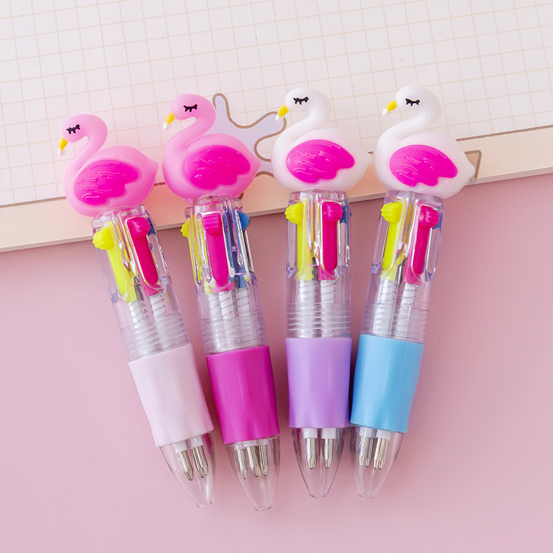 Korean Cute Cartoon Cute Object Head Four-Color Mini Color Ballpoint Pen Student Stationery Gifts Wholesale Prizes