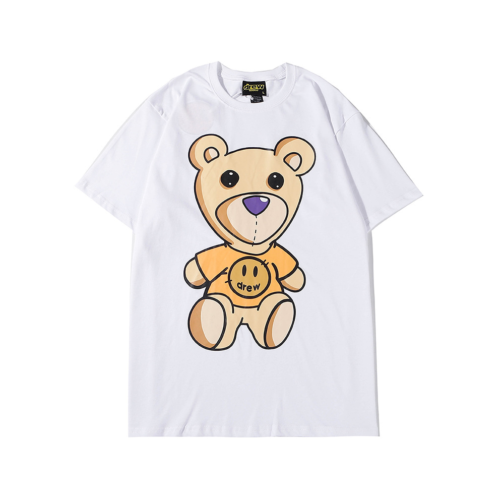 潮牌贾斯丁比伯同款drew 男女可爱休闲风笑脸熊印花图案短袖代发