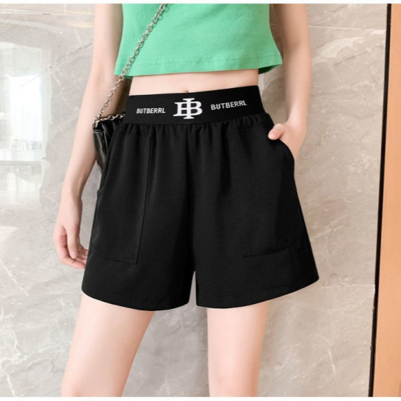 高腰运动短裤女2024年新款韩版高腰宽松休闲显瘦热裤黑色阔腿短裤