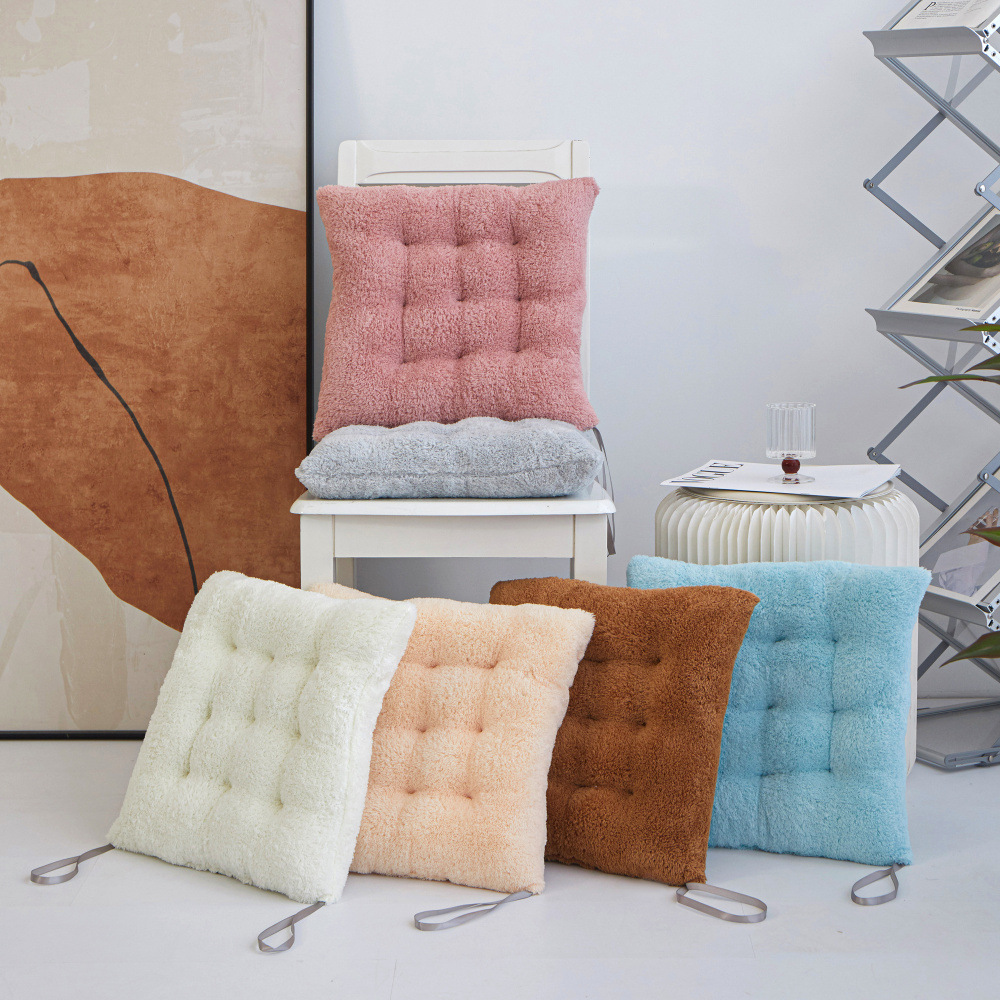 跨境外贸爆款批发涤纶短毛绒茶椅子椅垫绑带可固定四季通用屁股垫