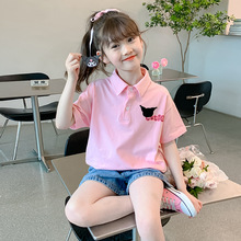 库洛米POLO衫2024韩版夏装新款卡通动漫图案女童库洛米POLO衫