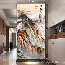 风景山水画入户靠山中式进门玄关墙贴壁画过道尽头装饰画竖版贴画