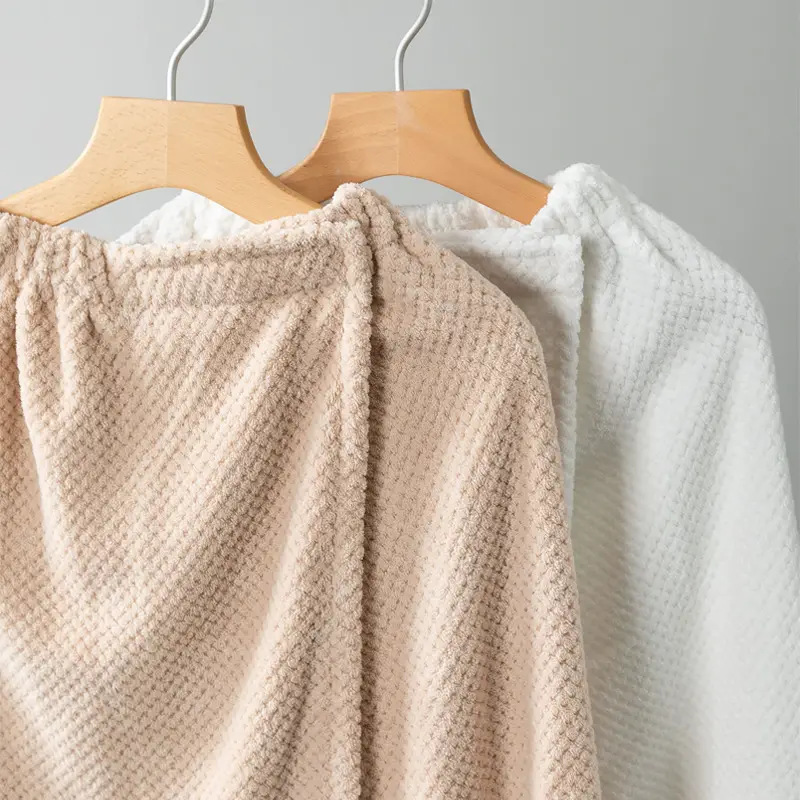 男士浴裙珊瑚绒浴巾可穿式女士洗澡可穿可裹浴浴袍式