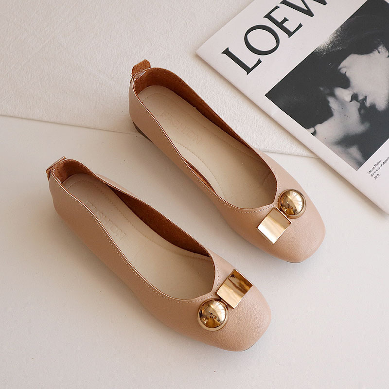 Soft Bottom Fairy Style Peas Shoes for Women 2022 Spring and Summer New Flat Heel Low-Cut Square Toe Slip-on Lofter Glove Shoes