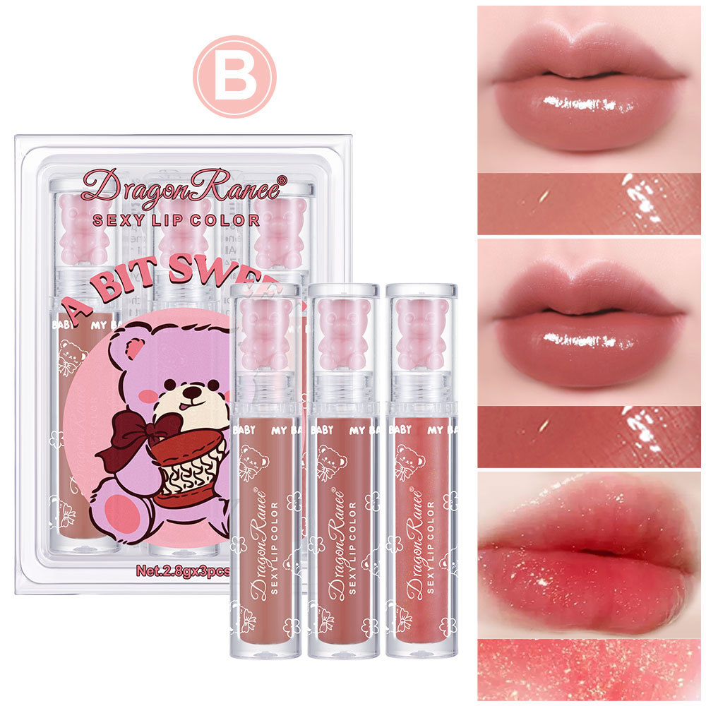 bear lip gloss with thin and glittering pearlescent stacked moisturizing lip lacquer oil lipstick dudu lip gloss doll three sets